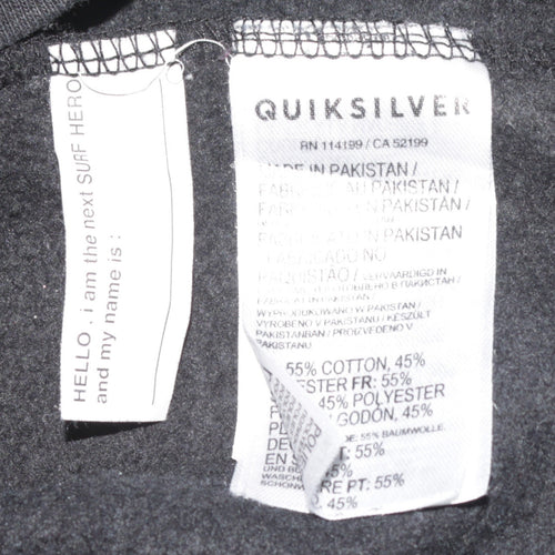 Quiksilver Teens Black Cotton Blend Pullover Hoodie with Blue Logo Size M