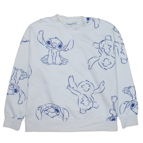 Disney Primark Women White Stitch Sweatshirt Medium 12/14 Relaxed Fit