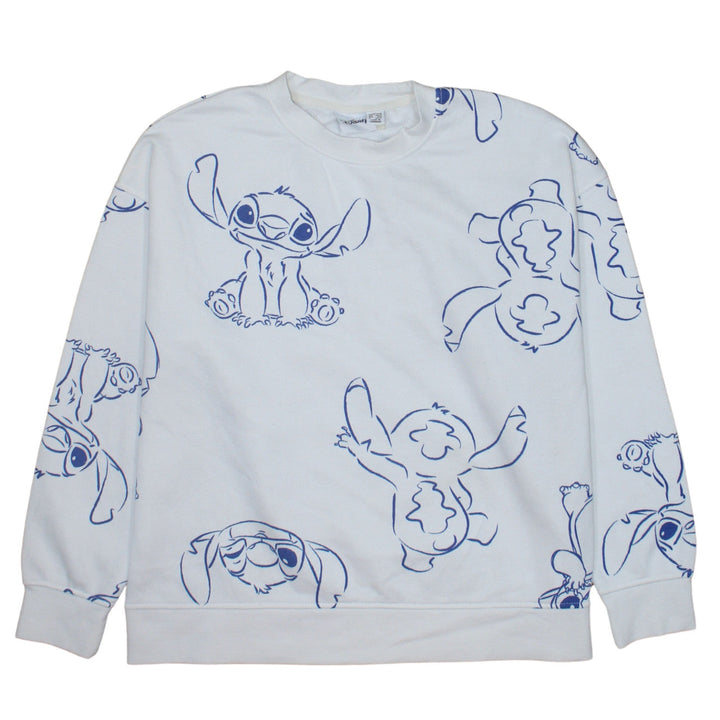 Disney Primark Women White Stitch Sweatshirt Medium 12/14 Relaxed Fit
