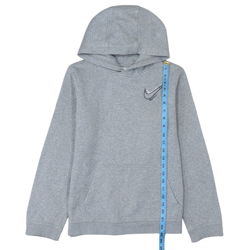 Nike Boys Grey XL Pullover Hoodie with Logo Print - Cotton Blend