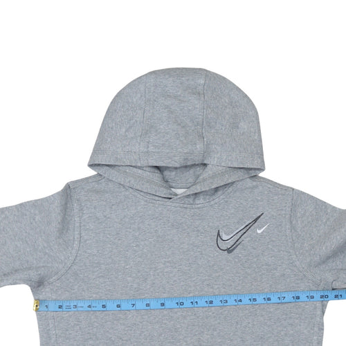 Nike Boys Grey XL Pullover Hoodie with Logo Print - Cotton Blend
