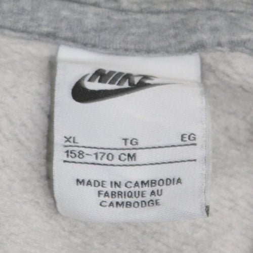 Nike Boys Grey XL Pullover Hoodie with Logo Print - Cotton Blend