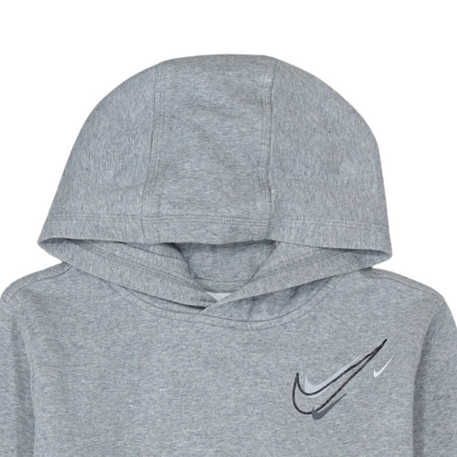 Nike Boys Grey XL Pullover Hoodie with Logo Print - Cotton Blend