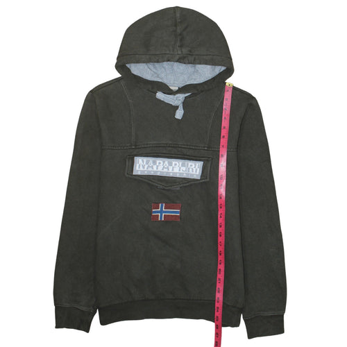 Napapijri Men's Grey Pullover Hoodie M Embroidered Logo Flag Design