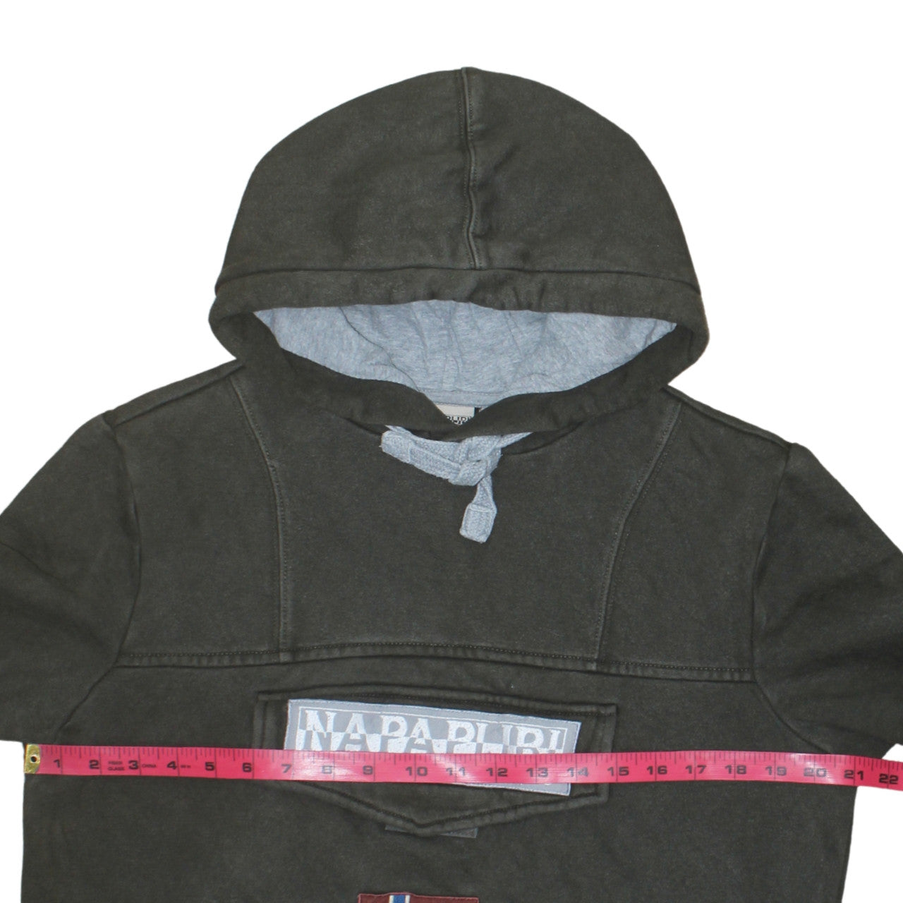 Napapijri Men's Grey Pullover Hoodie M Embroidered Logo Flag Design