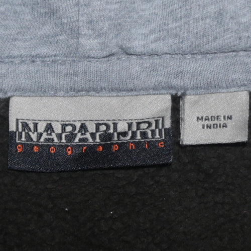 Napapijri Men's Grey Pullover Hoodie M Embroidered Logo Flag Design