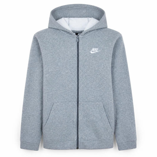 Front view of Nike boys’ grey full zip hoodie xl standard fit fleece lined