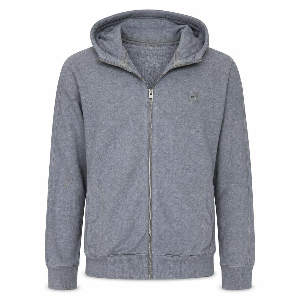 Front view of Hugo Boss Men's Grey Full Zip Hoodie, size S