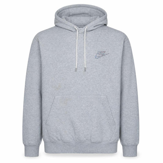 Front view of Nike men’s grey pullover hoodie m regular fit fleece sweatshirt