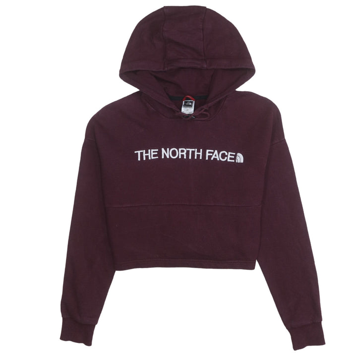 The North Face Womens Burgundy Cropped Hoodie Small 100% Cotton Logo Pullover