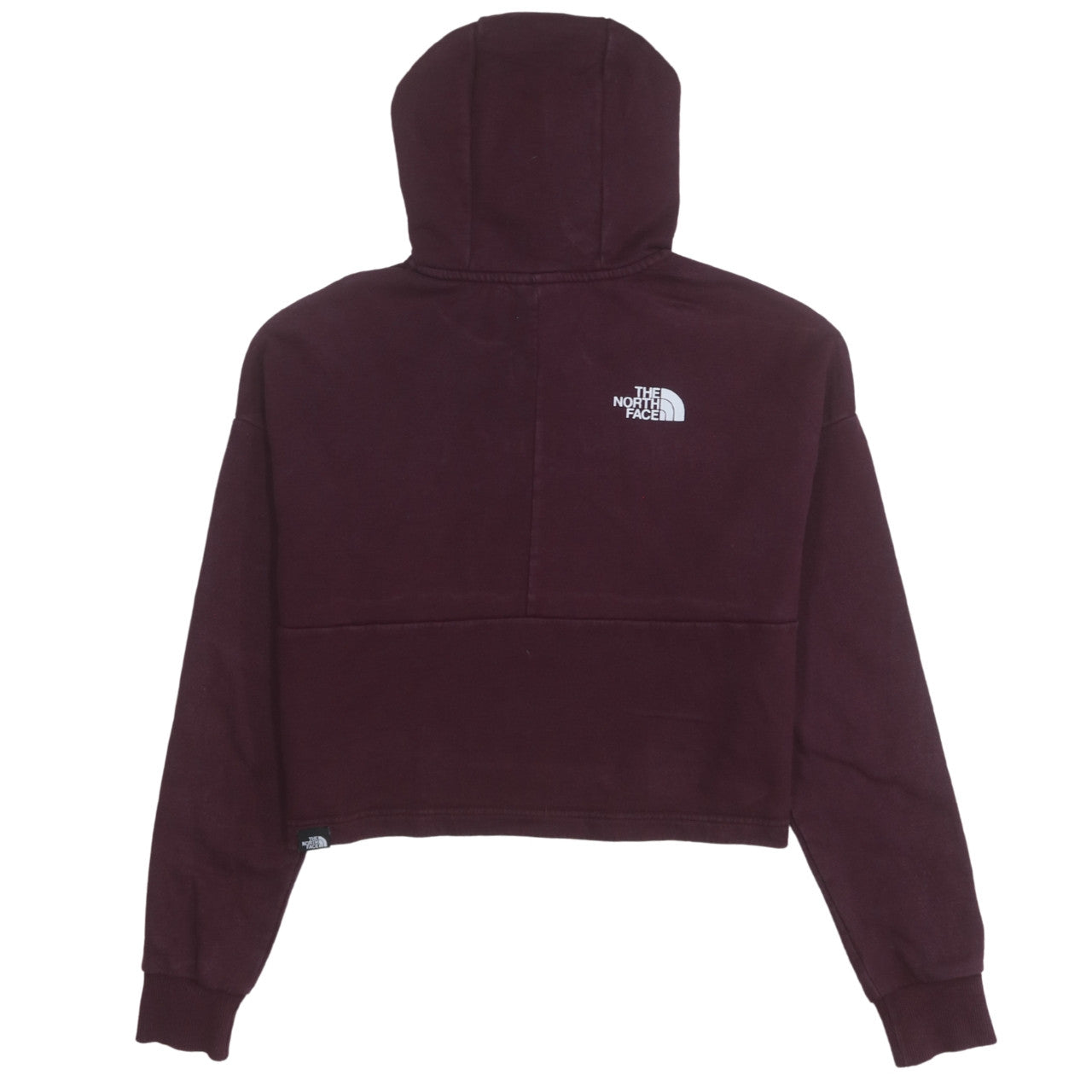 The North Face Womens Burgundy Cropped Hoodie Small 100% Cotton Logo Pullover