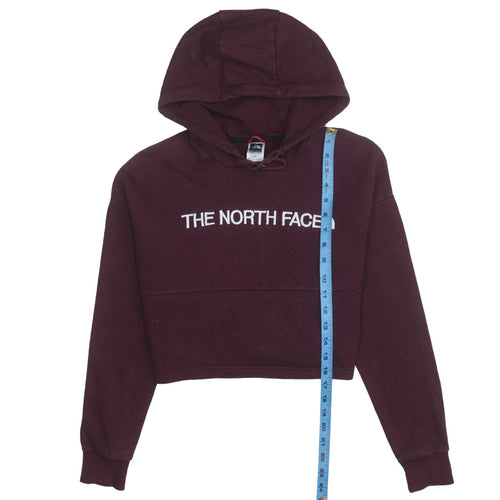 The North Face Womens Burgundy Cropped Hoodie Small 100% Cotton Logo Pullover