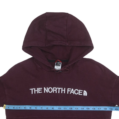 The North Face Womens Burgundy Cropped Hoodie Small 100% Cotton Logo Pullover