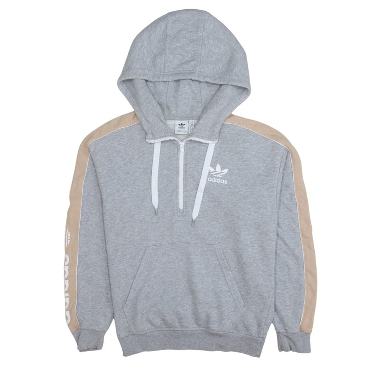 Adidas Women Grey Beige 1/2 Zip Hooded Sweatshirt Size XS UK 6