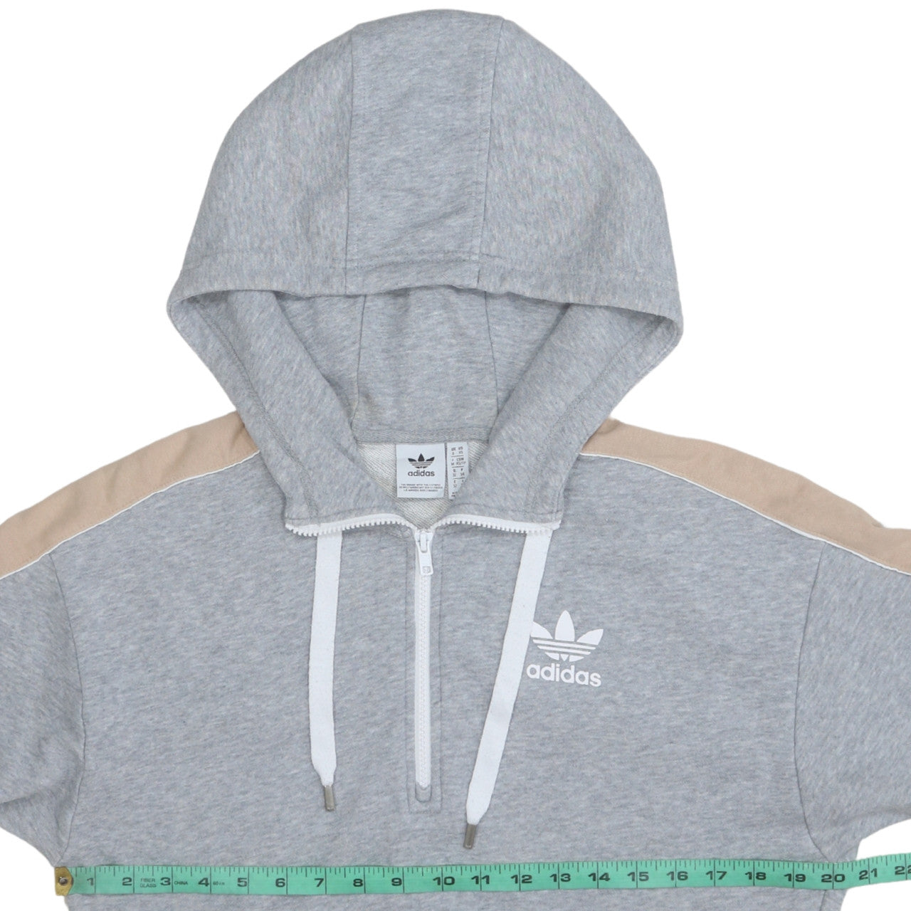 Adidas Women Grey Beige 1/2 Zip Hooded Sweatshirt Size XS UK 6