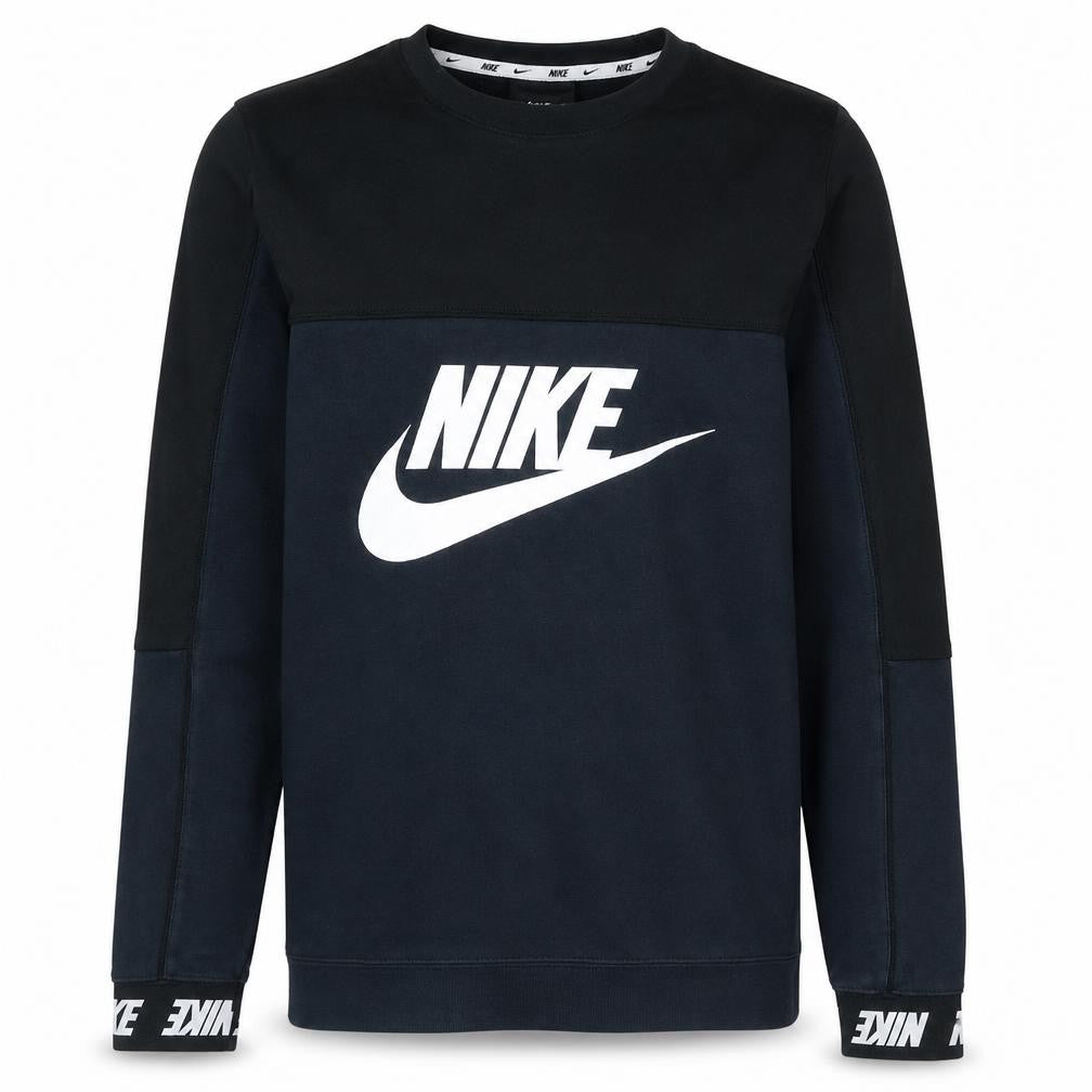 Front view of Nike Men's Black Small Logo Pullover Crew Neck Sweatshirt