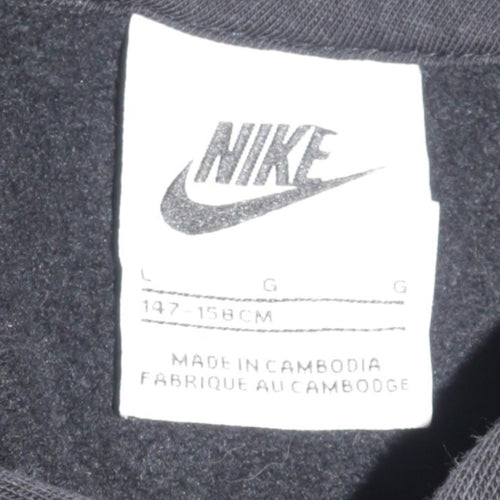 Nike Boys Black Pullover Hoodie Size L (147-158cm) Logo Print Sweatshirt