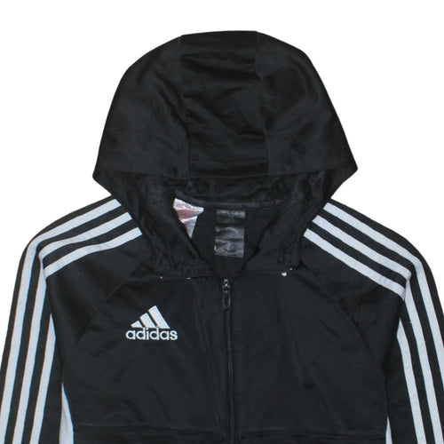 Adidas Boys Black Full Zip Hoodie Size M with White Stripes
