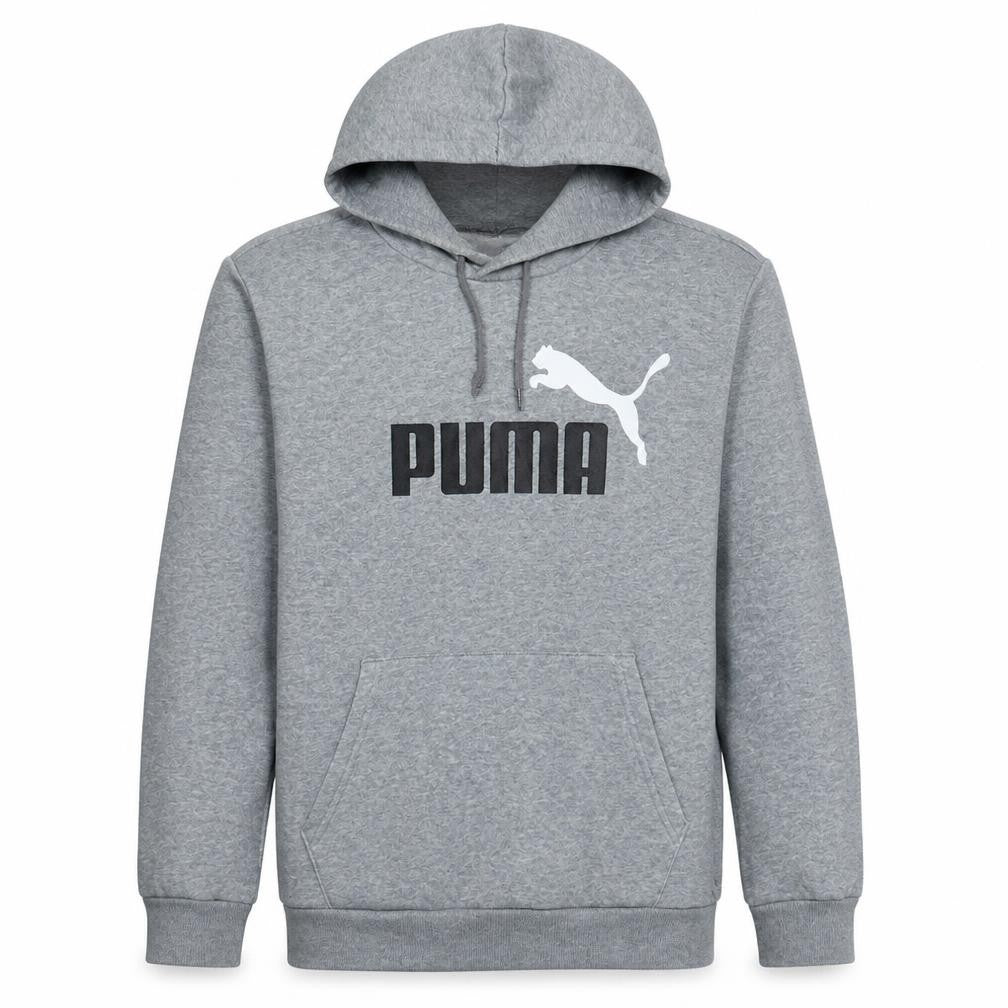 Front view of Puma Men's Grey Small Pullover Hoodie Logo Graphic Sportswear