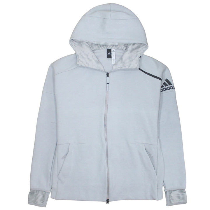Adidas Men's Grey Full Zip Hooded Sweatshirt Hoodie L