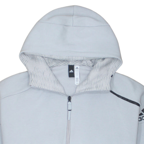 Adidas Men's Grey Full Zip Hooded Sweatshirt Hoodie L