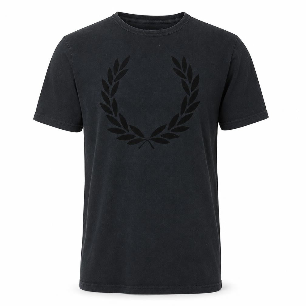 Front view of Fred Perry Men's Black Small Crew Neck Cotton Logo T-Shirt