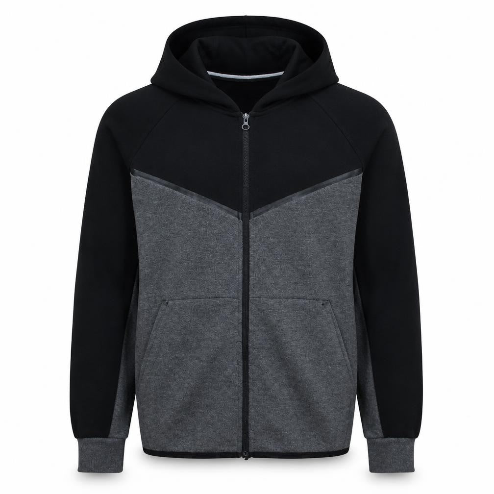Front view of Nike Men Black Grey Full Zip Hoodie S Sportswear