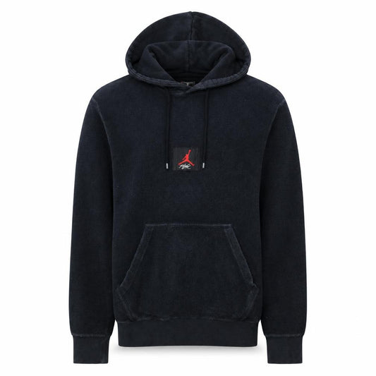Front view of Jordan Men's Black Pullover Hoodie M Embroidered Graphic Cotton