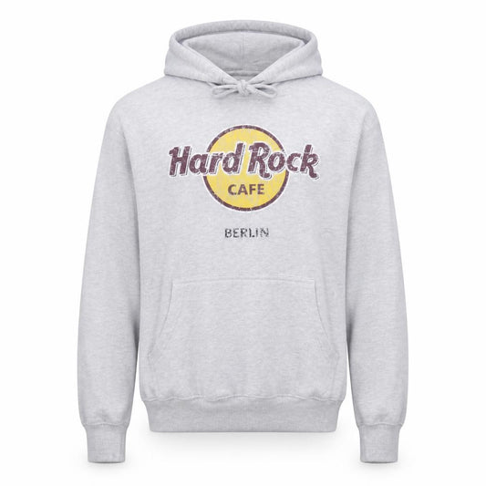Front view of Hard Rock Cafe Berlin Grey Pullover Hoodie unisex small music logo