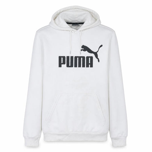Front view of Puma men’s white pullover hoodie small logo sportswear