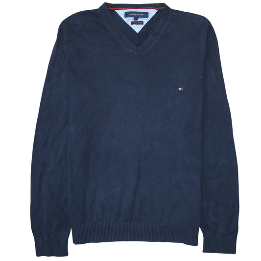 Tommy Hilfiger Men's Blue V-Neck Cotton Jumper Size L