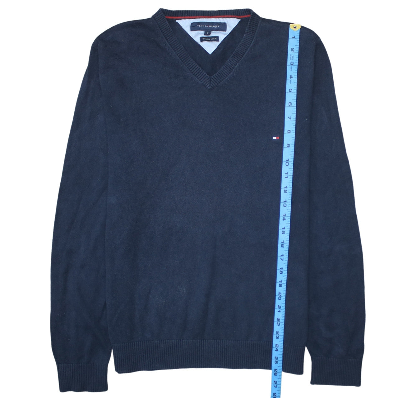 Tommy Hilfiger Men's Blue V-Neck Cotton Jumper Size L