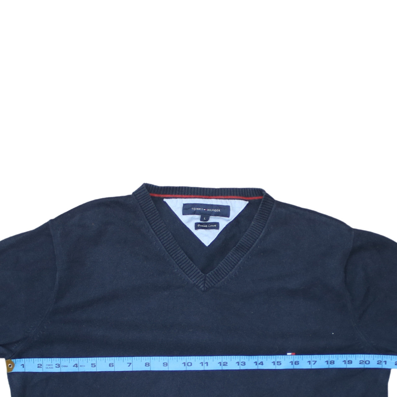 Tommy Hilfiger Men's Blue V-Neck Cotton Jumper Size L