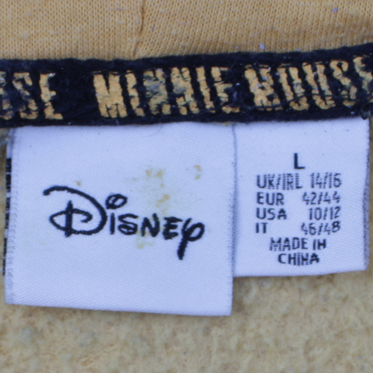 Disney Womens Mustard Minnie Mouse Hoodie Size L 14/16 Pullover