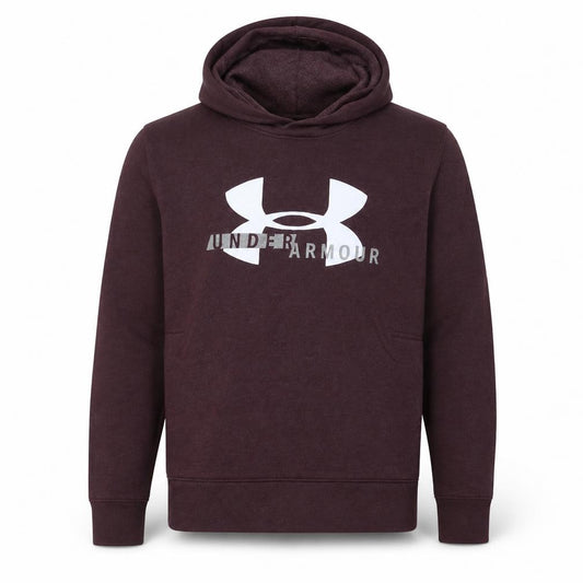 Front view of Under Armour Men's Brown XL Pullover Hoodie with Logo Print