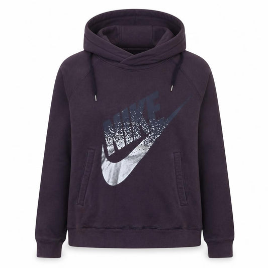 Front view of Nike women’s purple pullover hoodie, size M, graphic print sweatshirt
