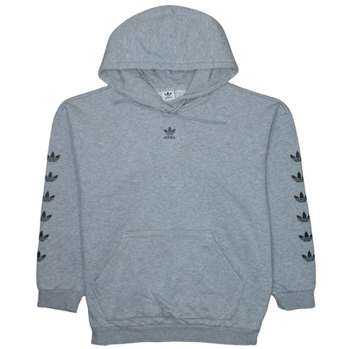 Adidas Womens Grey Pullover Hoodie Size 10 Logo Print Hooded Sweatshirt