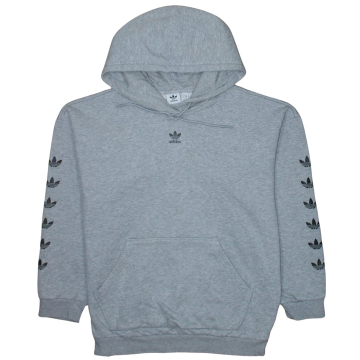 Adidas Womens Grey Pullover Hoodie Size 10 Logo Print Hooded Sweatshirt