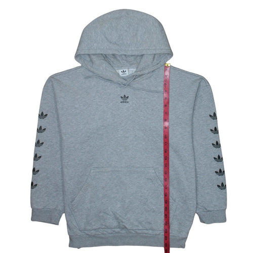 Adidas Womens Grey Pullover Hoodie Size 10 Logo Print Hooded Sweatshirt