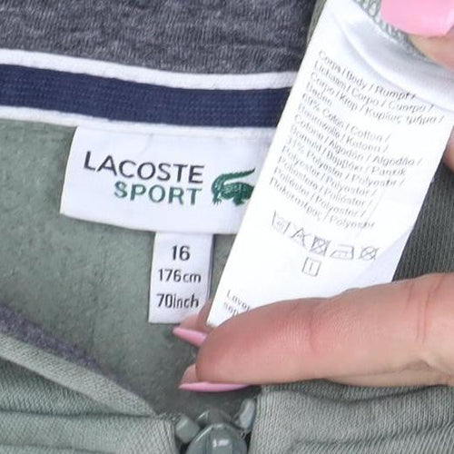 Lacoste Sport Boys Green Full Zip Hoodie Size 16 Years Cotton Blend