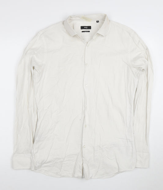 Hugo Boss Men's White Slim Fit Long Sleeve Dress Shirt Size 15.5