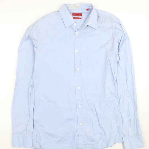 Hugo Boss Men's Blue Slim Fit Cotton Long Sleeve Dress Shirt S