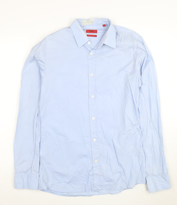 Hugo Boss Men's Blue Slim Fit Cotton Long Sleeve Dress Shirt S