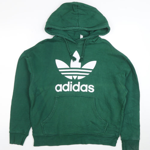 Adidas Women Green Pullover Hoodie Size S Logo Print Cotton Blend