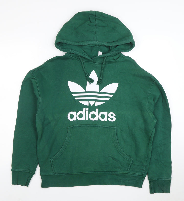 Adidas Women Green Pullover Hoodie Size S Logo Print Cotton Blend