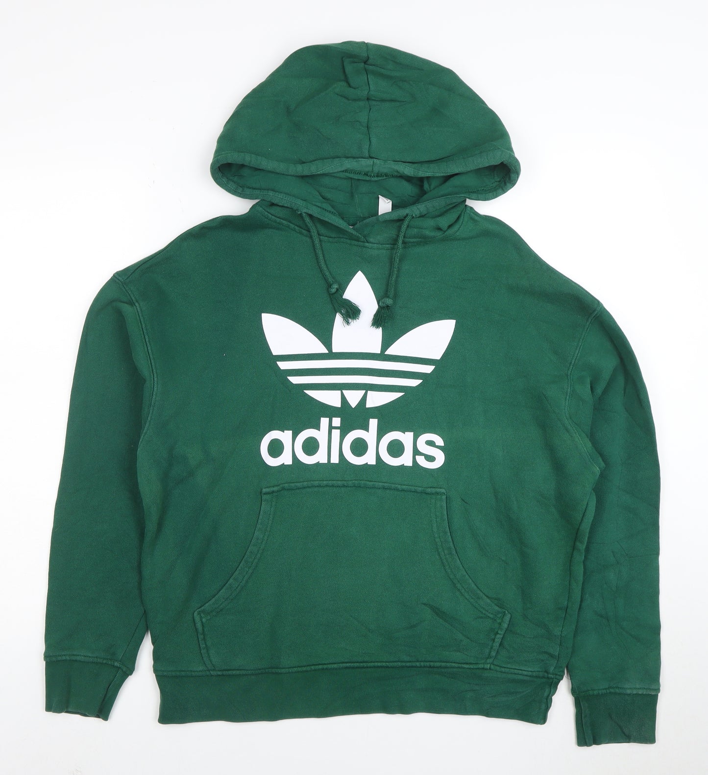 Adidas Women Green Pullover Hoodie Size S Logo Print Cotton Blend