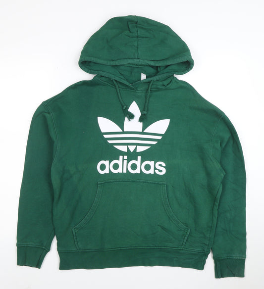 Adidas Women Green Pullover Hoodie Size S Logo Print Cotton Blend