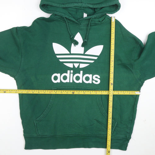 Adidas Women Green Pullover Hoodie Size S Logo Print Cotton Blend