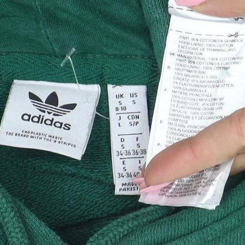 Adidas Women Green Pullover Hoodie Size S Logo Print Cotton Blend
