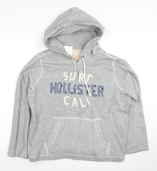 Hollister Men’s Grey Pullover Hoodie L Surf Cali Logo
